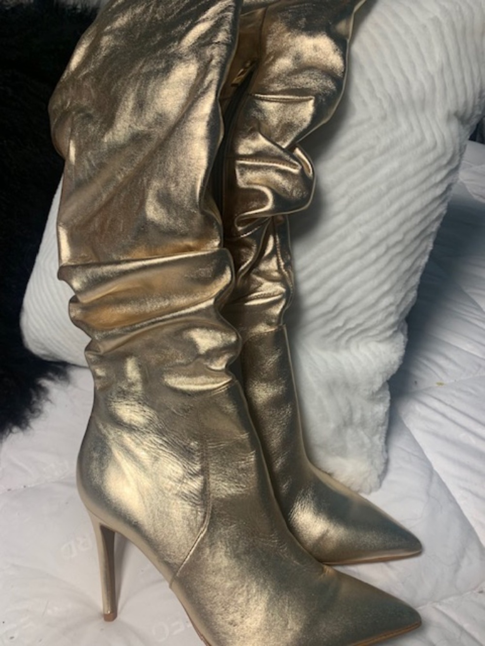 Gold scrunch leather boots